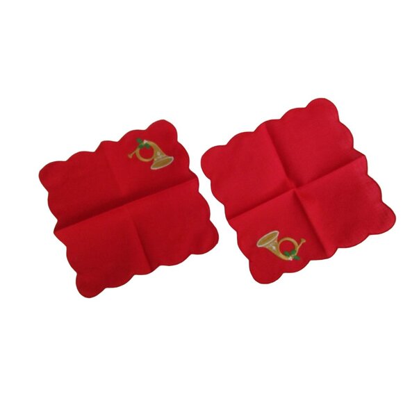 Vintage Red Embroidered Cocktail Napkins French Horn Design Two EUC - Picture 6 of 7